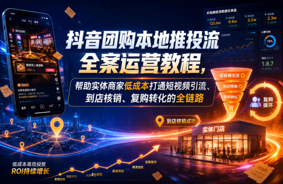 抖音团购本地推投流全案运营教程，帮助实体商家低成本打通短视频引流、到店核销、复购转化的全链路-智点网