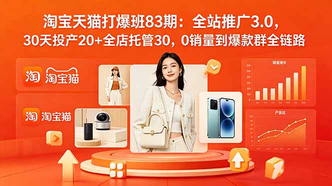 2026淘宝天猫打爆班83期：全站推广3.0，30天投产20+全店托管30，0销量到爆款群全链路-智点网