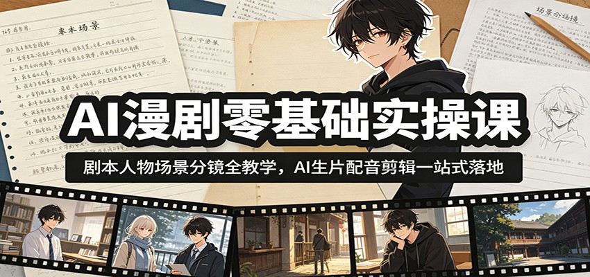 AI漫剧零基础实操课：剧本人物场景分镜全教学，AI生片配音剪辑一站式落地-智点网