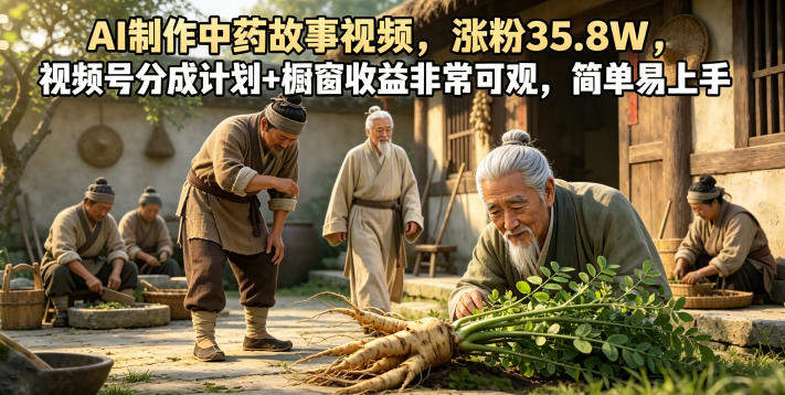 AI制作中药故事视频，涨粉35.8W，视频号分成计划+橱窗收益非常可观，简单易上手-智点网
