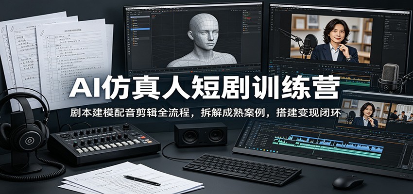 AI仿真人短剧训练营：剧本建模配音剪辑全流程，拆解成熟案例，搭建变现闭环-智点网