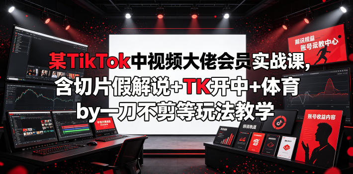 某TikTok中视频大佬会员实战课，含切片假解说+TK开中+体育by一刀不剪等玩法教学-智点网
