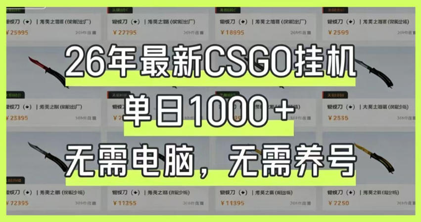 26年最新CSGO挂G系统，单日1000+，无需电脑，无需养号，0基础可上手【揭秘】-智点网