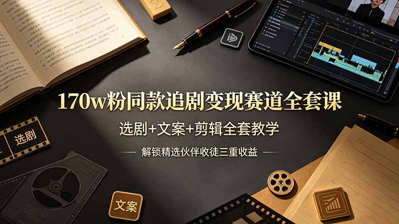 170w粉博主同款追剧变现赛道全套课，选剧+文案+剪辑全套教学，解锁精选伙伴收徒三重收益-智点网