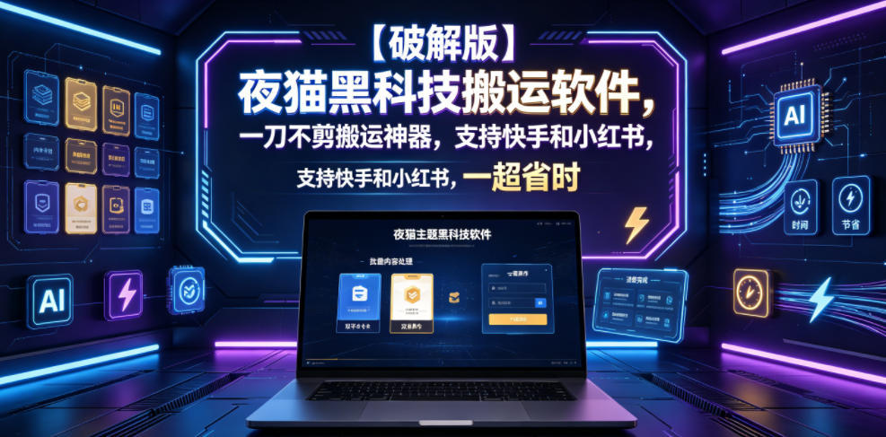 【破解版】夜猫黑科技搬运软件，一刀不剪搬运神器，支持快手和小红书，一键搬运超省时！-智点网