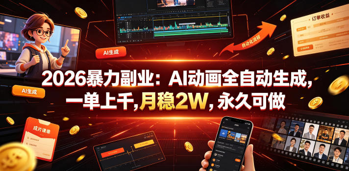 2026暴力副业：AI动画全自动生成，一单上千，月稳2W，永久可做【揭秘】-智点网