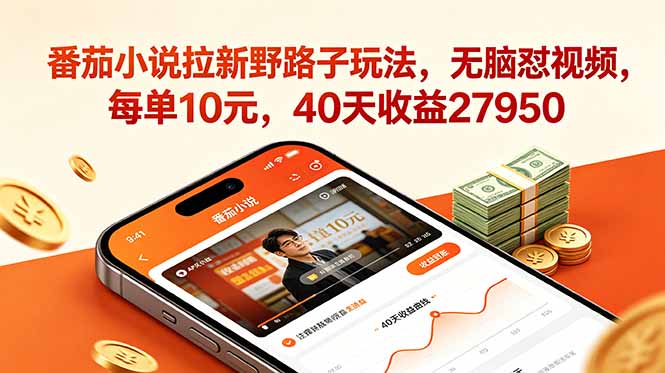 番茄小说拉新野路子玩法，无脑怼视频，每单10元，40天收益27950-智点网