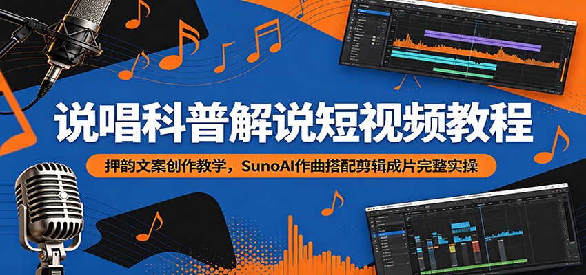 说唱科普解说短视频教程：押韵文案创作教学，SunoAI作曲搭配剪辑成片完整实操-智点网