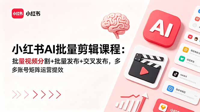 小红书AI批量剪辑课程：批量视频分割+批量发布+交叉发布，多账号矩阵运营提效-智点网