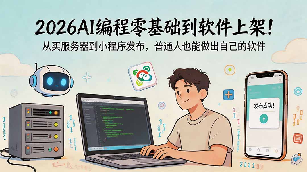 2026AI编程零基础到软件上架！从买服务器到小程序发布，普通人也能做出自己的软件-智点网