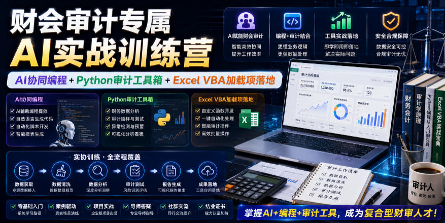 财会审计专属AI实战训练营｜AI协同编程+Python审计工具箱+Excel VBA加载项落地-智点网