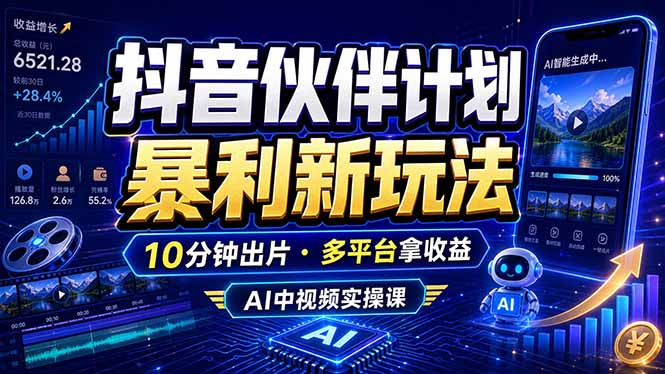 抖音伙伴计划最新玩法，无需配音剪辑，10分钟出一条原创视频，轻松日入三位数-智点网