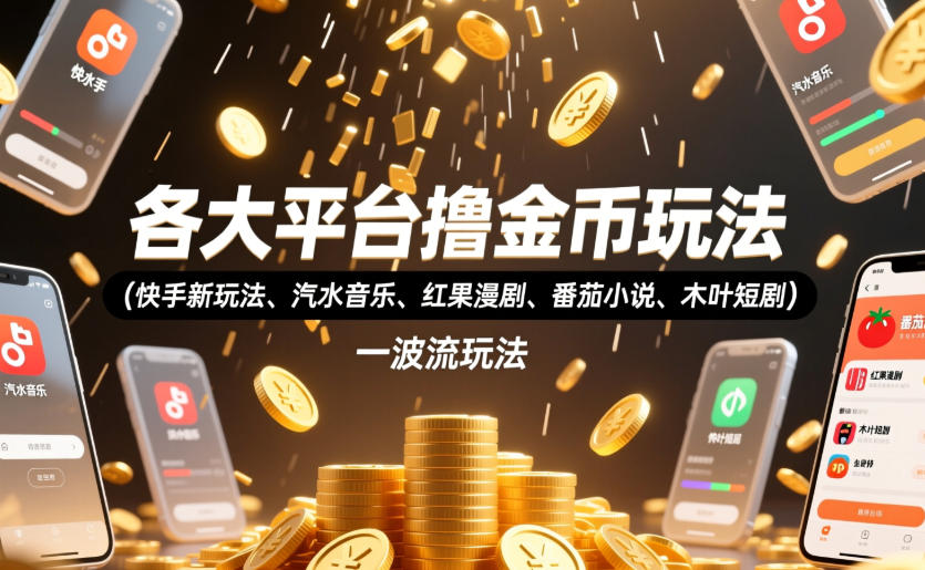 各大平台撸金币玩法(快手新玩法、汽水音乐、红果漫剧、番茄小说、木叶短剧)，一波流玩法(收费398元的教程)-智点网
