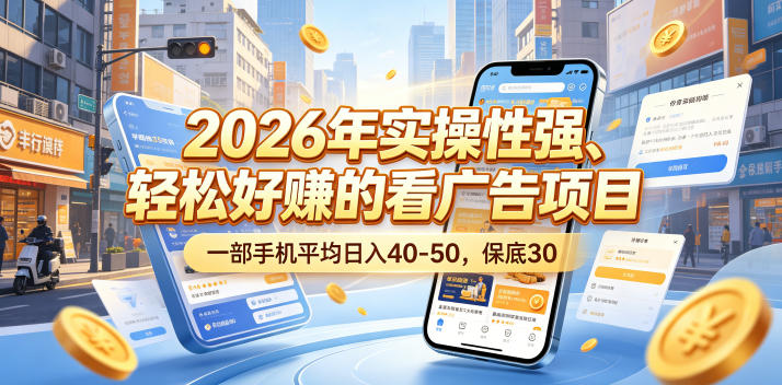 2026年实操性强、轻松好賺的看广告项目，一部手机平均日入40-50，保底30米【揭秘】-智点网