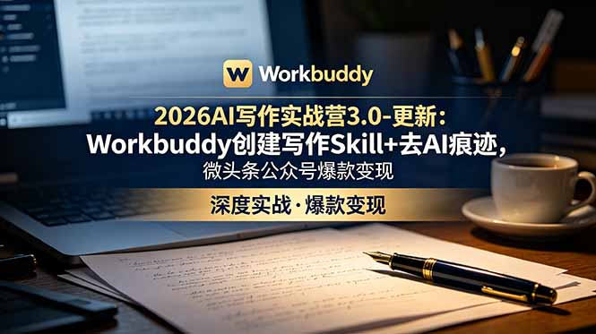 2026AI写作实战营3.0-更新：Workbuddy创建写作Skill+去AI痕迹，微头条公众号爆款变现-智点网