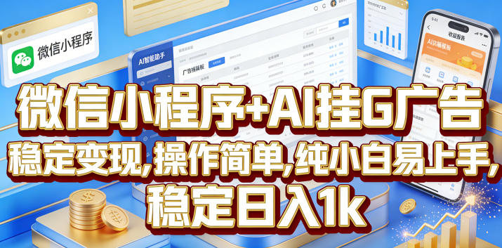 微信小程序+AI挂G广告，稳定变现，操作简单，纯小白易上手，稳定日入1k【揭秘】-智点网