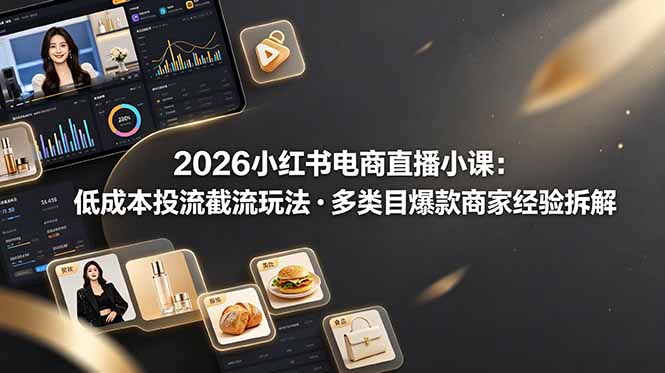2026小红书电商直播小课，低成本投流截流玩法，多类目爆款商家经验完整拆解教学-智点网