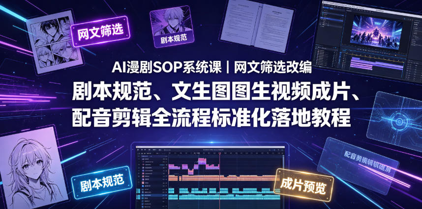 AI漫剧SOP系统课｜网文筛选改编、剧本规范、文生图图生视频成片、配音剪辑全流程标准化落地教程(更新)-智点网