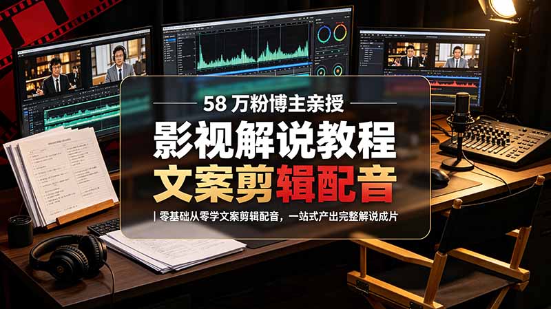 58 万粉博主荧幕春秋亲授影视解说教程｜零基础从零学文案剪辑配音，一站式产出完整解说成片-智点网