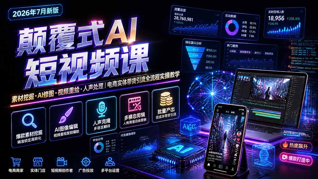 颠覆式AI短视频课｜素材挖掘，AI修图，视频重绘，人声处理｜电商实体带货引流全流程实操教学-智点网