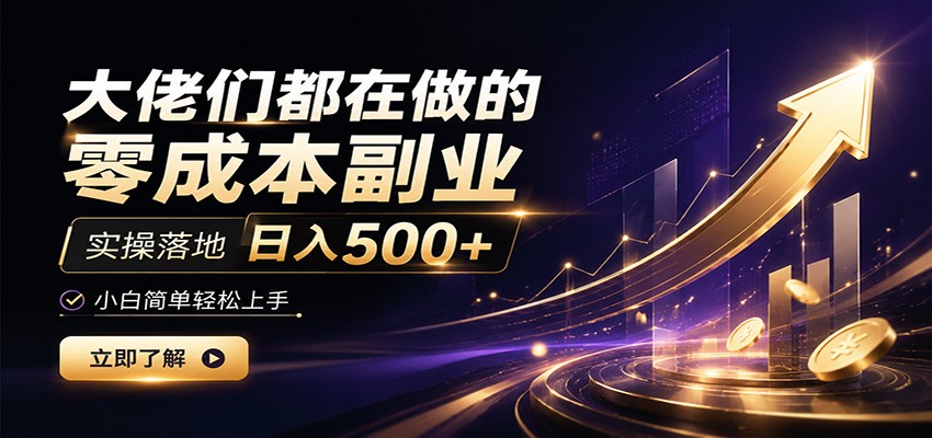 大佬们都在做的零成本副业，实操落地日入500+，小白一秒上手-智点网