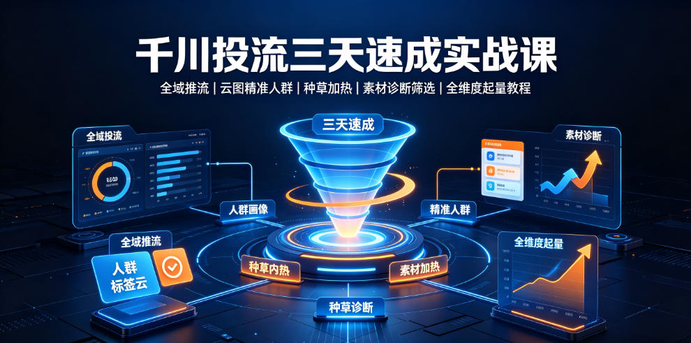 千川投流三天速成实战课｜全域推流、云图精准人群、种草加热、素材诊断筛选全维度起量教程-智点网