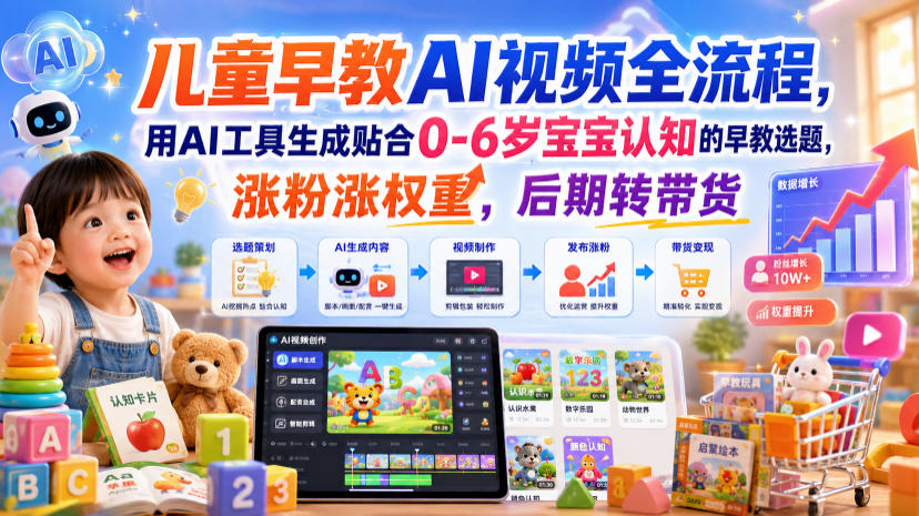 儿童早教AI视频全流程，用AI工具生成贴合0-6岁宝宝认知的早教选题，涨粉涨权重，后期转带货-智点网