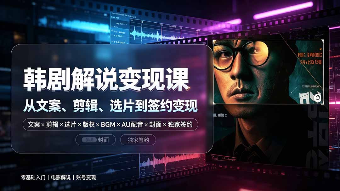 抖音270W粉丝博主亲授韩剧解说课：文案×剪辑×选片×版权×BGM×AU配音×封面×独家签约，零基础到变现-智点网