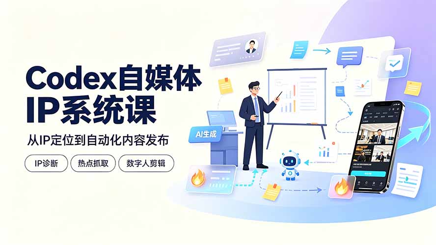 Codex自媒体IP系统课：IP诊断/热点抓取/IP蒸馏 Skill，爆款复刻数字人多平台自动发布教程-智点网