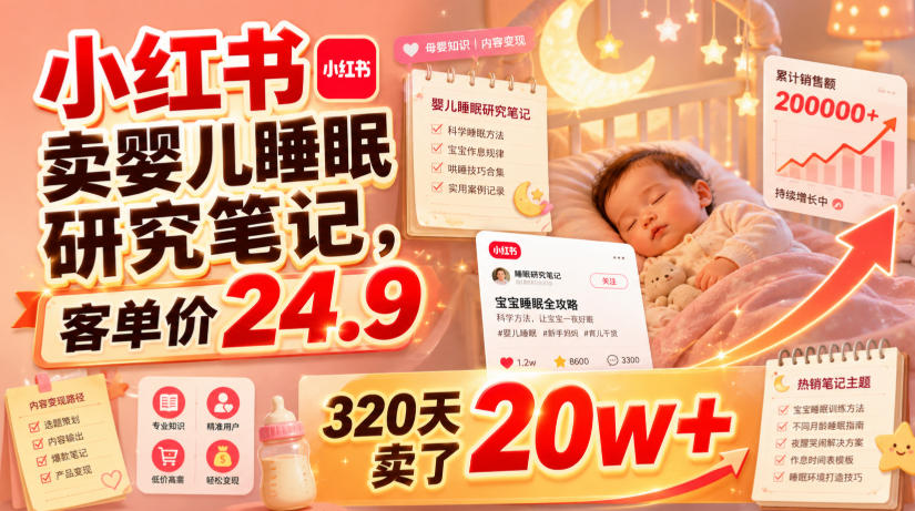 小红书卖婴儿睡眠研究笔记，客单价24.9，320天卖了20w+-智点网