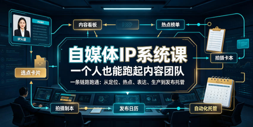 自媒体IP系统课，一个人也能跑起内容团队，一条链路跑通，从定位、热点、表达、生产到发布托管-智点网