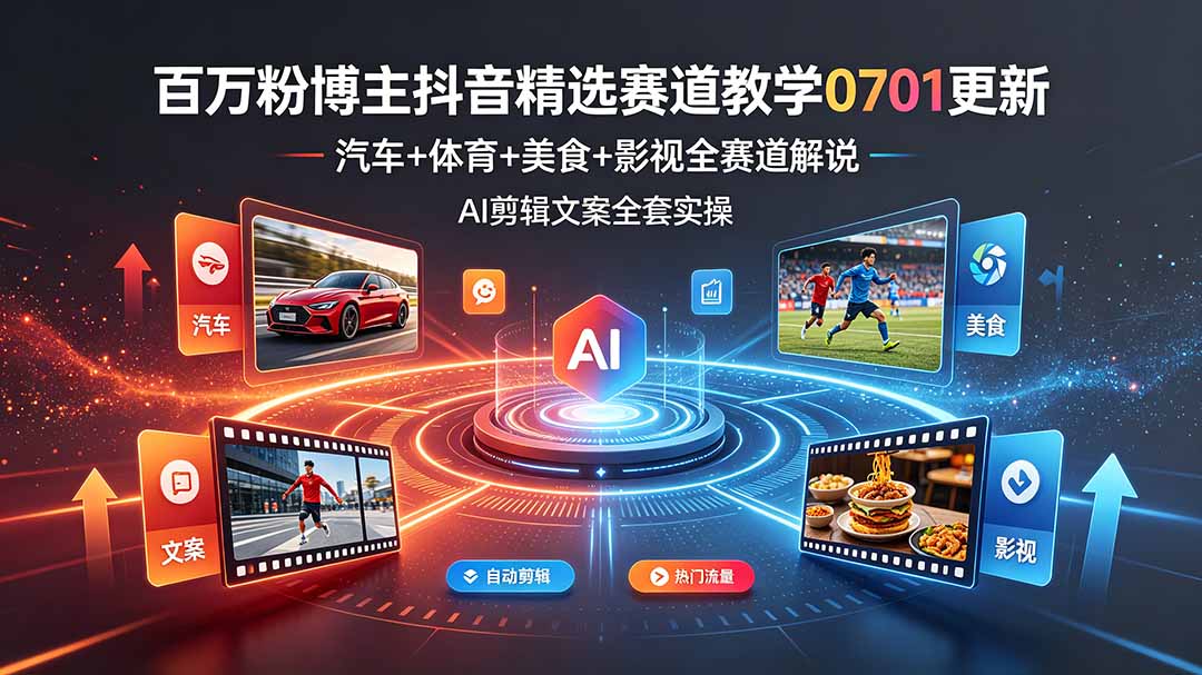 百万粉博主抖音精选赛道教学-0701更新，汽车+体育+美食+影视全赛道解说，AI剪辑文案全套实操-智点网