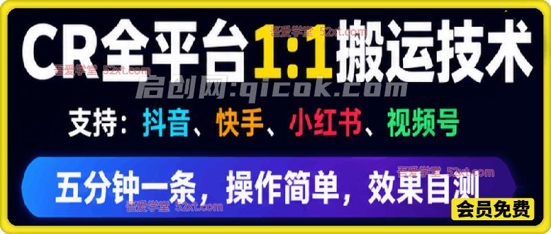 最新CR全平台1比1搬运技术，支持：抖音、快手、小红书、视频号。五分钟分钟一条，操作简单，2026年最新技术，效果自测（教程+软件+参数）-智点网
