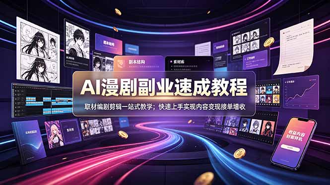 AI漫剧副业速成教程，取材编剧剪辑一站式教学；快速上手实现内容变现接单增收-智点网