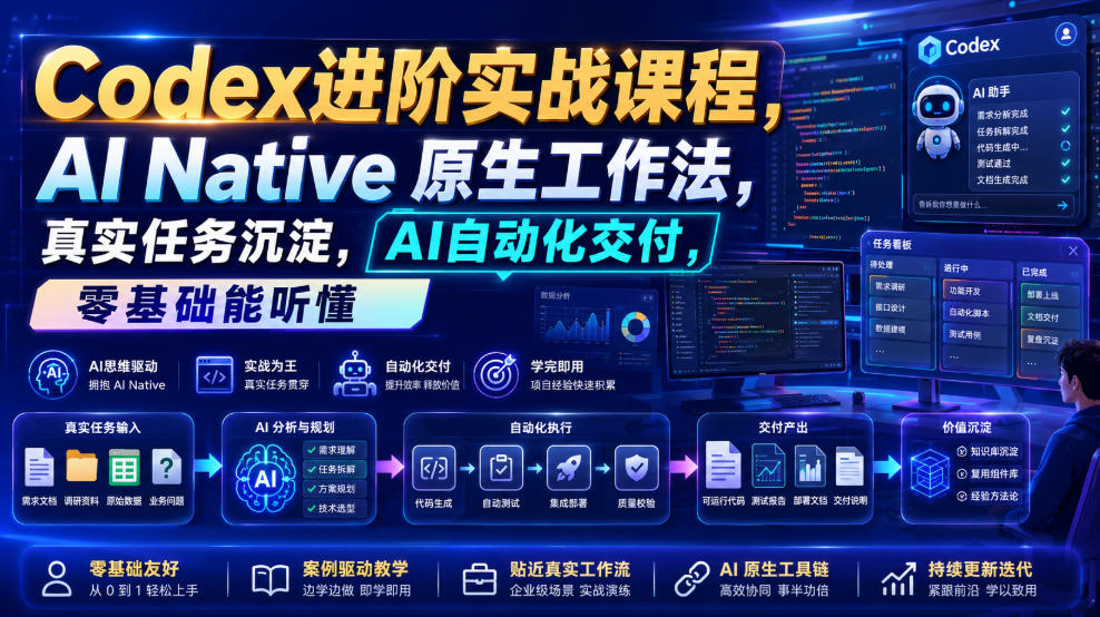 Codex进阶实战课｜AI Native原生工作法，22节真实任务落地，从配置到AI自动化交付全链路教程-智点网