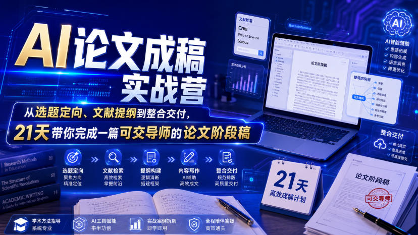 AI论文成稿实战营，从选题定向、文献提纲到整合交付，21天带你完成一篇可交导师的论文阶段稿-智点网