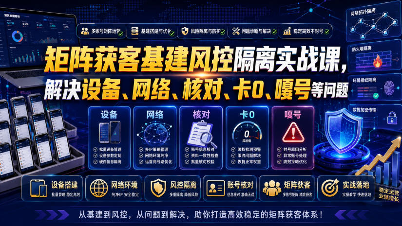 矩阵获客基建风控隔离实战课，解决设备、网络、核对、卡0、嘎号等问题-智点网