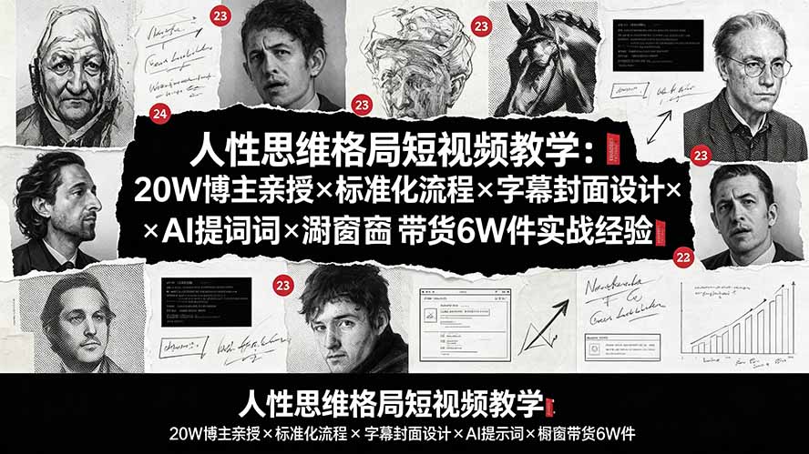 人性思维格局短视频教学：20W博主亲授×标准化流程×字幕封面设计×AI提示词×橱窗带货6W件实战经验-智点网