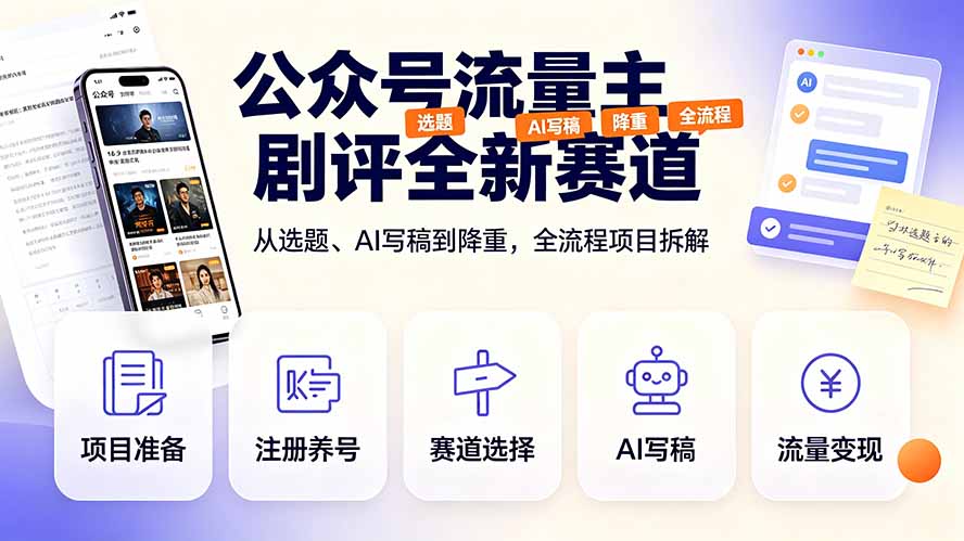 公众号流量主剧评全新赛道，从选题、AI写稿到降重，全流程项目拆解-智点网