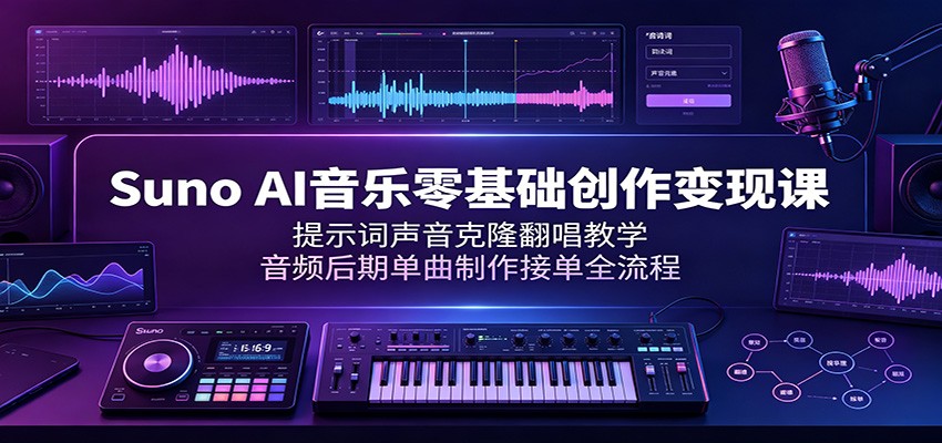 Suno AI音乐零基础创作变现课：提示词声音克隆翻唱教学，音频后期单曲制作接单全流程-智点网