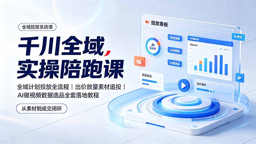 千川全域实操陪跑课：全域计划投放全流程｜出价放量素材追投｜AI做视频数据选品全套落地教程-智点网
