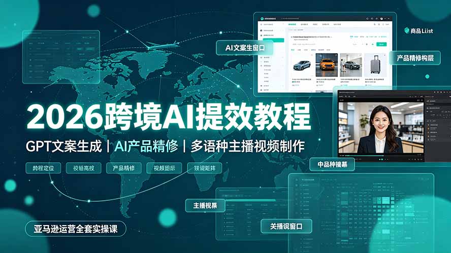2026跨境AI提效教程·GPT文案生成｜AI产品精修｜多语种主播视频制作，亚马逊运营全套实操课-智点网