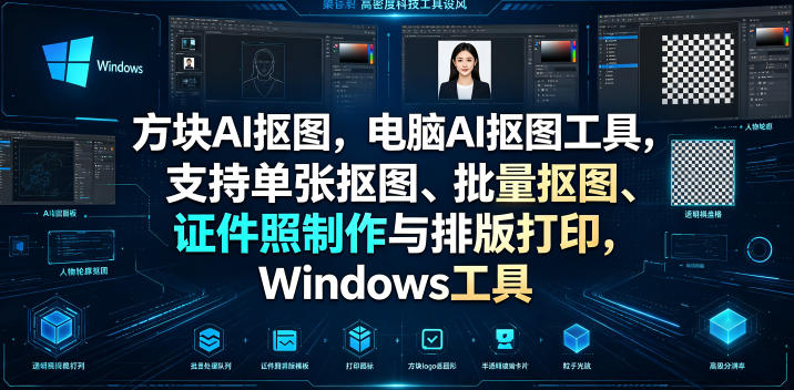 方块AI抠图，电脑AI抠图工具，支持单张抠图、批量抠图、证件照制作与排版打印，Windows工具-智点网
