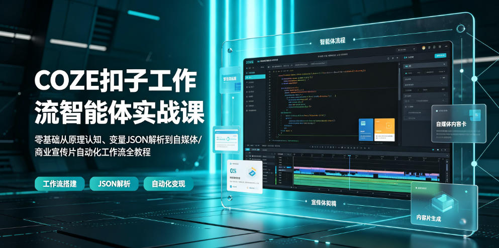 COZE扣子工作流智能体实战课｜零基础从原理认知、变量JSON解析到自媒体/商业宣传片自动化工作流全教程-智点网