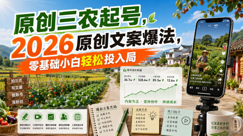 原创三农起号，2026原创文案爆法，零基础小白轻松投入局-智点网