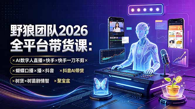 野狼团队2026全平台带货课-7月：AI数字人直播×快手一刀不剪×蝴蝶口播×抖音AI带货×树苗剧情智剪×聚宝盆-智点网