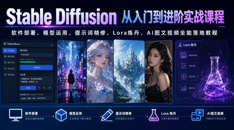 Stable Diffusion从入门到进阶实战课程｜软件部署、模型运用、提示词精修、Lora炼丹、AI图文视频全能落地教程-智点网
