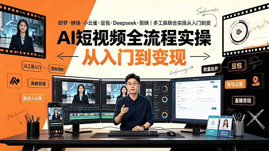 AI短视频全流程实操：即梦·蝉镜·小云雀·豆包·Deepseek·剪映｜多工具联合实操从入门到变现-智点网