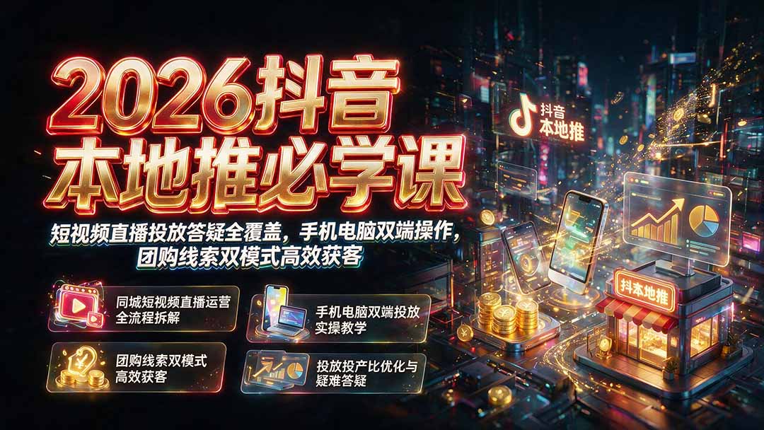 2026抖音本地推必学课｜短视频直播投放答疑全覆盖，手机电脑双端操作，团购线索双模式高效获客-智点网