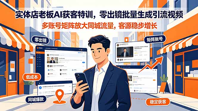 实体店老板AI获客特训，零出镜批量生成引流视频，多账号矩阵放大同城流量，客源稳步增长-智点网